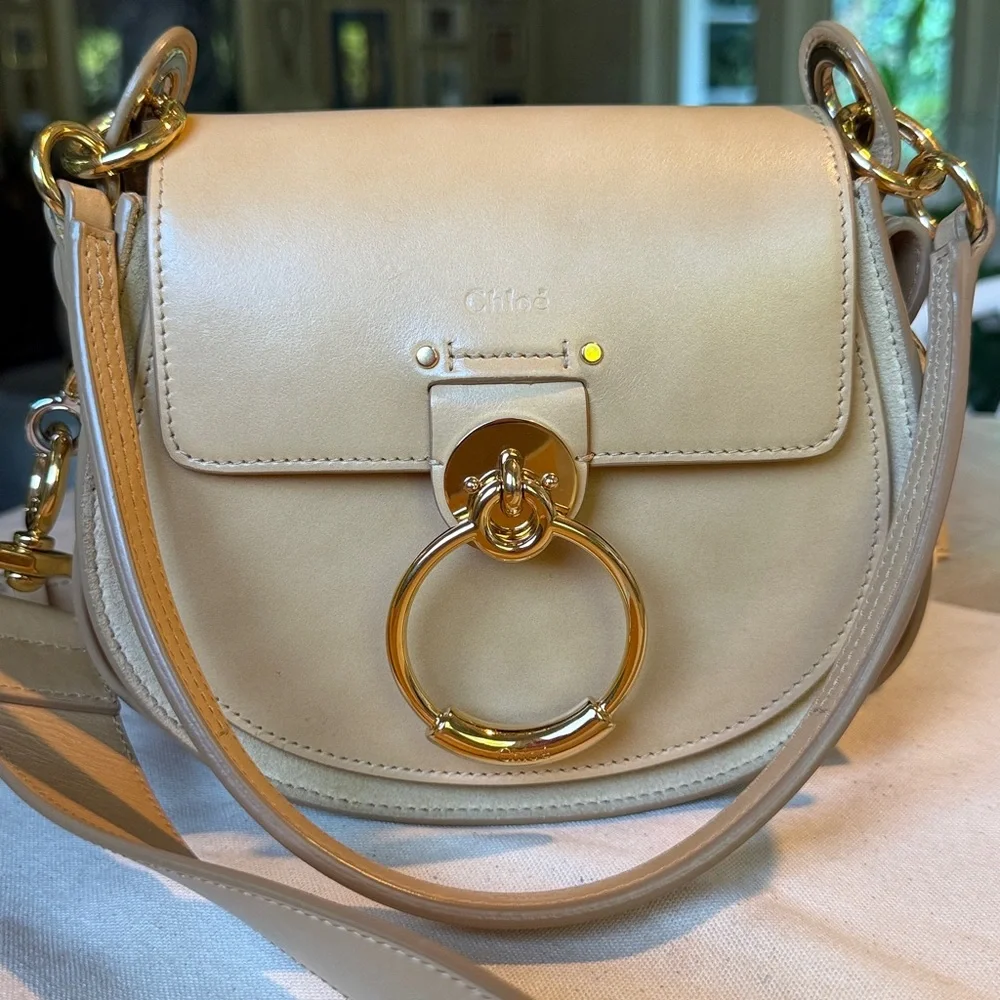 CHLOE Tess Calfskin Leather Crossbody Bag in Bleached Brown w Gold Hardware EUC - Picture 7 of 16